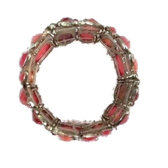Red and Orange Jeweled Elastic Bracelet - Picture 3 of 4